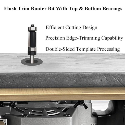 4Pcs 1/4 Trimming, Double Bearing Flush Trim Router Bit Shank, Top and Bottom Bearing, for Template & Pattern Routing