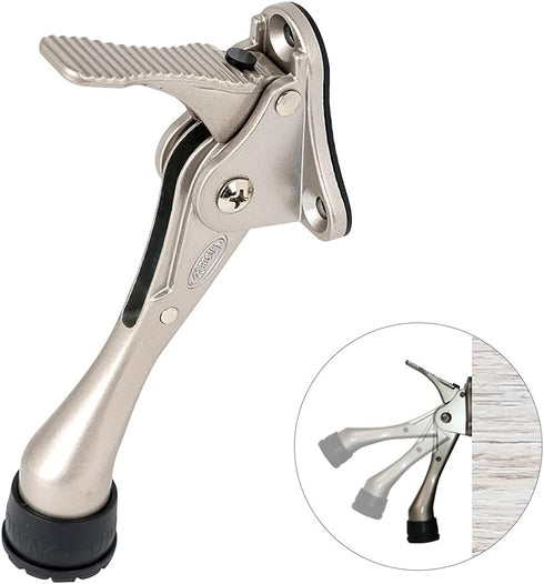 Door Stopper, One-Touch Semi-Automatic Metal with Non-Slip Rubber Tip for Wood, Concrete, Tiled, Carpeted Floors (4inch