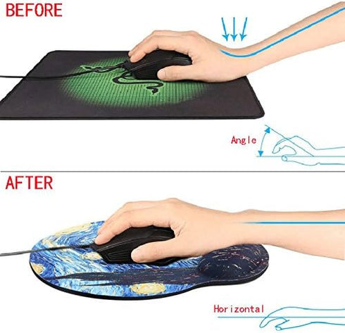 Mouse Pads for Computers Ergonomic Memory Foam Nonslip Van Gogh Wrist Support Mousepad for Office, Gaming, Pain Relief