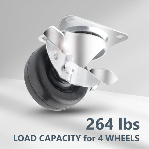 2 Inch Set 4 264 lbs (2 2 (17211) POWERTEC Swivel Caster Wheels of with Loads with Brakes & Without), Rubber Castor