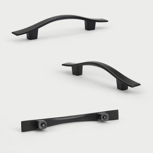 KNOBWELL 6 Pack 3 inch Black Cabinet Handles, Wave Style Black Handles for Cabinet and Cupboard, 3 inch Hole Center