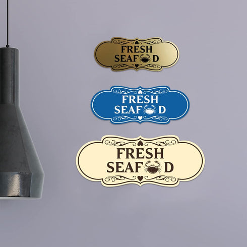 Large Blue 'Fresh Seafood' Decorative Sign for Home or Business