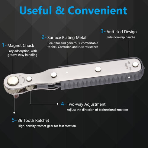 5 Pcs Mini Ratchet Wrench Set, 1/4 Inch Drive, High Torque Offset Reversible Screwdriver for Tight Spaces