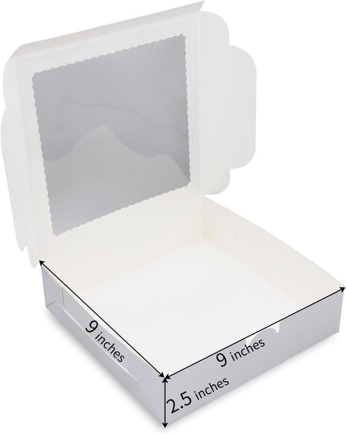 24pcs 9x9x2.5 Inch Pie Boxes White Bakery Boxes Cake Boxes with Window for Pies, Donuts, Cookies, Muffins, Chocolates, Party
