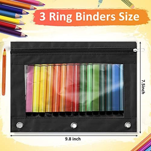 Marspark 48 Pieces 3 Ring Pencil Pouch, Pencil Bag Zipper Pouches for 3 Ring Binder, Bulk Pencil Cases with Clear