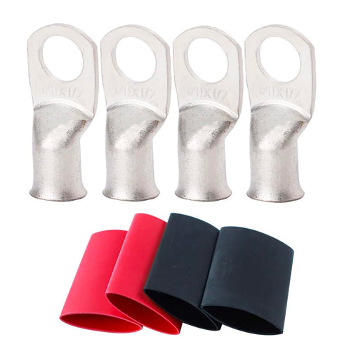 TKDMR 4pcs 1/0 Awg-1/2" Ring Marine Grade Copper Wire Lugs with Heat Shrink Tubing, UL Battery Cable Ends