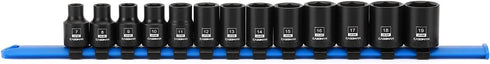 13PCS 3/8"Drive Set, 6-Point, 7mm 19mm, CASOMAN Magnetic Socket Shallow, Metric, to CR-MO