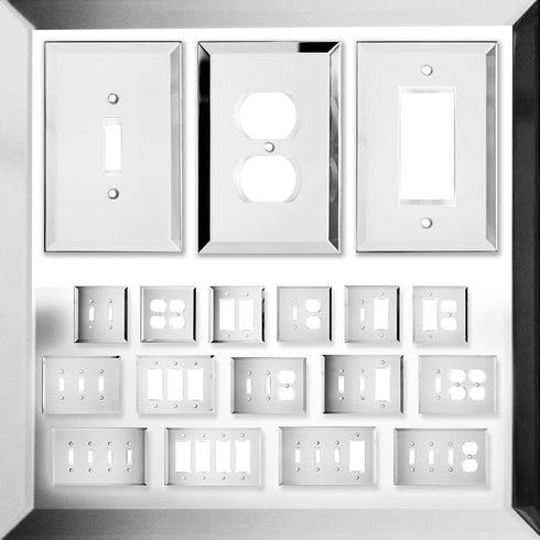Plain Glass Mirror Outlet Wall Plate, 1 Toggle - 1 Duplex, 5.25" x 5.25" Professional Quality