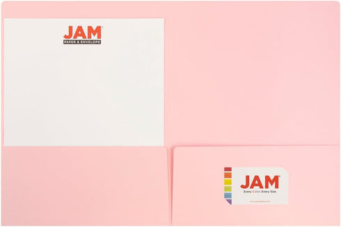 JAM PAPER Premium Matte Cardstock Twin Pocket Folders - Baby Pink Pastel (6/Pack)