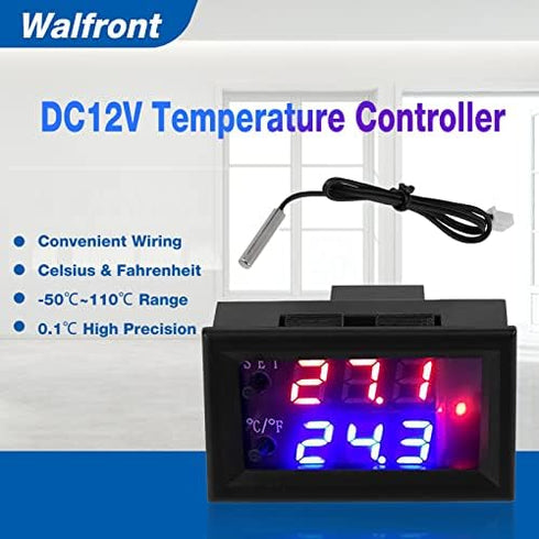 DC 12V Digital Display Temperature Controller Programmable Adjustable Microcomputer Intelligent Heating/Cooling Thermostat Control Switch with NTC Waterproof Sensor Probe -50? to 110?