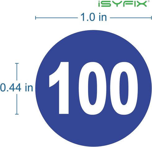 iSYFIX Blue Consecutive Number Stickers 1 to 100, 1-inch, Vinyl Self Adhesive Premium Decal for Organizing,