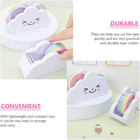 Cloud Shape Office Tape Dispenser, Desktop Cutter with Rainbow Tape Roll for Masking Washi Tape, Home Office Supplies