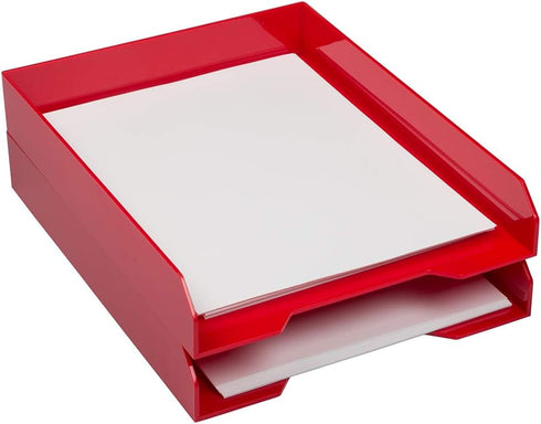 JAM PAPER Stackable Paper Trays - Red, Desktop Document & File Organizer Tray, Sold Individually