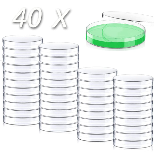 40 Pack Sterile Plastic Petri Dishes with Lid, 90mm Diameter x 15mm Deep (90MM-40PACK)