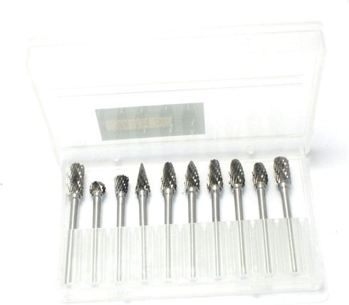 10pcs 1/8" Shank Tungsten Steel Solid Carbide Rotary Files Diamond Burrs Set for Woodworking Drilling Carving