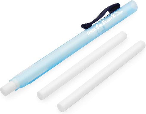 Pentel Clic Stick Eraser Rubber Holder, Blue Barrel + 2 Clic White Eraser Refills