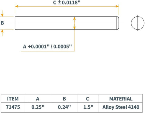 POWERTEC 71475 Hardened Steel Dowel Pins, 1/4 Inch, Heat Treated for Accurate Alignment, 10 Pack