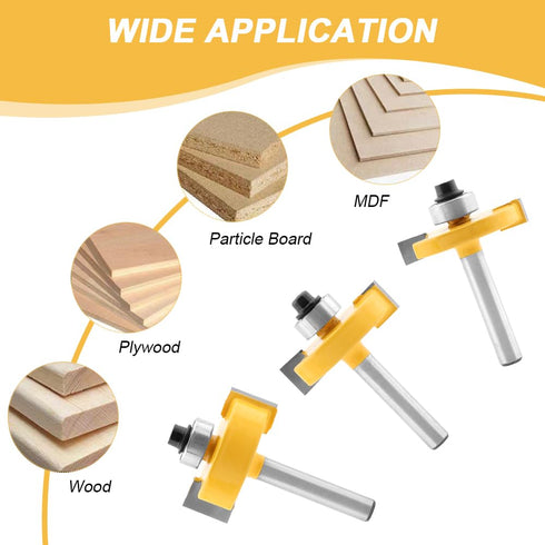 Frandilo 1/4 Inch Set, 3 6 Set (1/16", 1/8", 3/16", 1/4", 5/16", 3/8" 1/4" 1/2" Shank Rabbet Router Bit PCS Rabbeting
