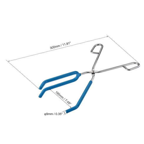 uxcell 3 Prongs Lab Beaker Tongs, Stainless Steel 11.81-inch Opens Up to 215mm Width, 2Pcs Blue
