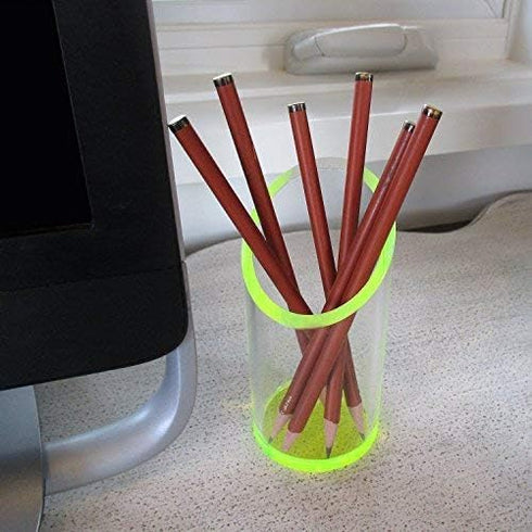 OfficeGoods Acrylic Pen & Pencil Holder - Modern Desk Organizer with Contrasting Base & Rim, Neon Green