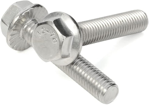M10-1.5 x 40mm Flanged Hex Head Bolts, Stainless Steel 18-8 (304), Plain Finish, 5 PCS