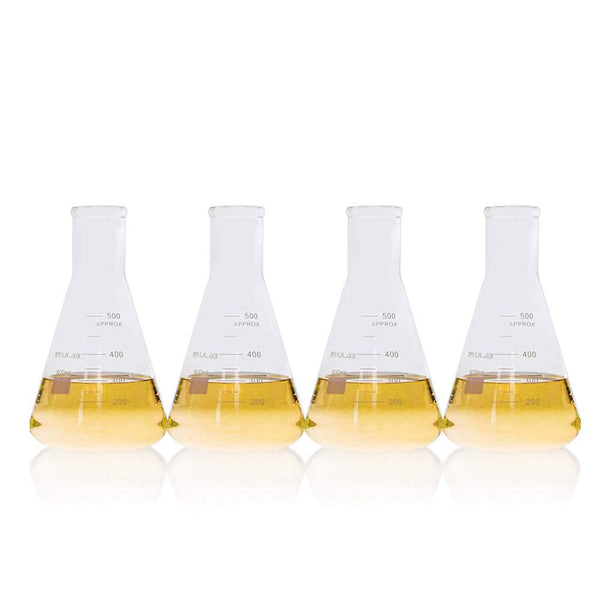 ULAB Scientific Narrow-Mouth Glass Erlenmeyer Flask Set, 17oz 500ml, 3.3 Borosilicate, Pack of 4
