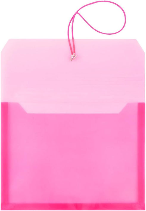 JAM PAPER Plastic Expansion Envelopes - Pink - Letter Booklet - 9 3/4 x 13 with 2.5 Inch Expansion - 12/Pack