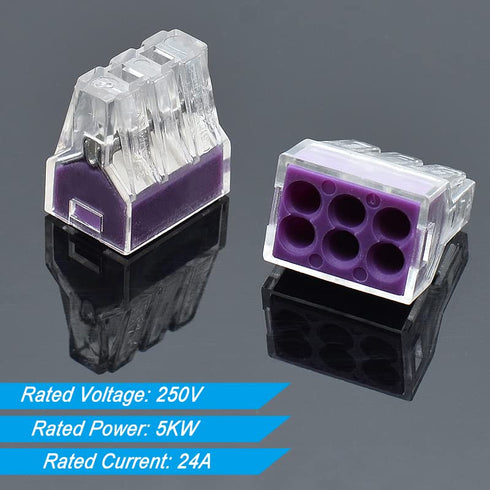 50pcs 6 Port Push-in Electrical Wire Connector, PCT-106 Quick Connection Terminal Compact Wire Connector for 18-12 AWG Solid Stranded Wires