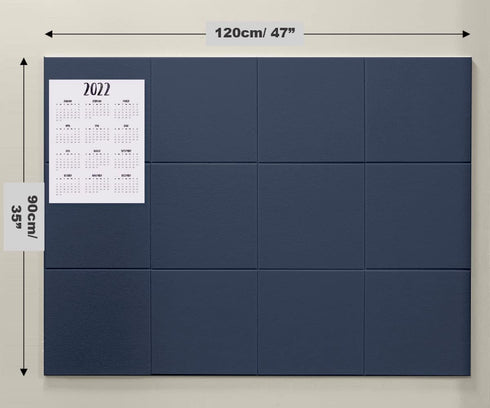 Large Office Cork Board Alternative - 47"x35", 12 Pack Felt Wall Tiles with Safe Removable Adhesive, Dark Blue