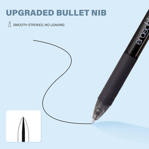 ParKoo 12 Black Ink Retractable Erasable Gel Pens, Fine Point 0.7 mm, Perfect for Drawing, Writing, Planners