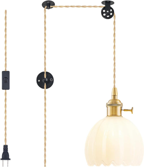 Plug in Pendant Light Fixtures, Hanging Light Fixture Vintage Glass Pendant Light,