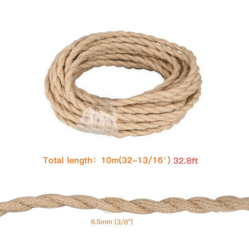 Helunsi 32.8ft 18/2 18-Gauge Twisted Electric Rope Light, Hemp Rope Covered Lamp Twisted Wire, Vintage Light Pendant