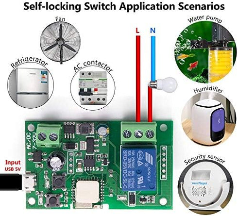 Wireless Jog Relay Momentary/Self-Locking Switch Module, DIY Smart Home Remote Control, WiFi Relay Switch