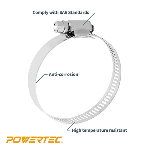 POWERTEC Stainless Steel Worm Gear Drive Hose Clamps - Adjustable 11/16" to 1-1/4", 10 PK