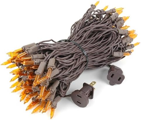 50 100 Bulbs 6" Commercial Novelty Lights Feet Traditional Incandescent Mini Lights, Amber on Brown Wire with Spacing