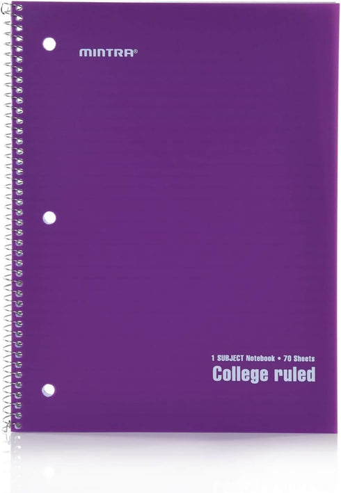 Mintra Office Spiral Notebooks - 6 Pack, Poly Cover, College Ruled, 70 Sheets for School, Office, Business, Professional