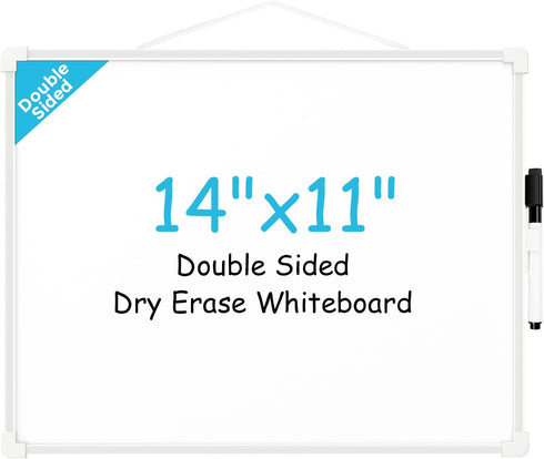 MaxGear 14"x11" Double-Sided Dry Erase Board, Hanging Whiteboard for Wall with Black Marker for Students
