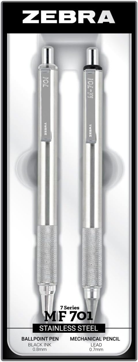 Zebra Pen M/F 701 Stainless Steel Mechanical Pencil and Ballpoint Pen Set - Fine Point, 2-Pack