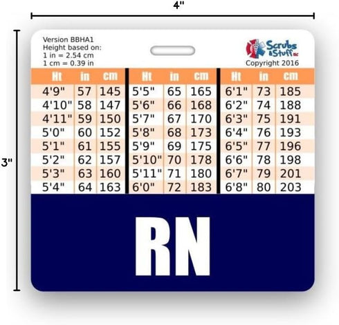 RN Badge Buddy Horizontal with Height & Weight Conversion Charts in Navy Blue