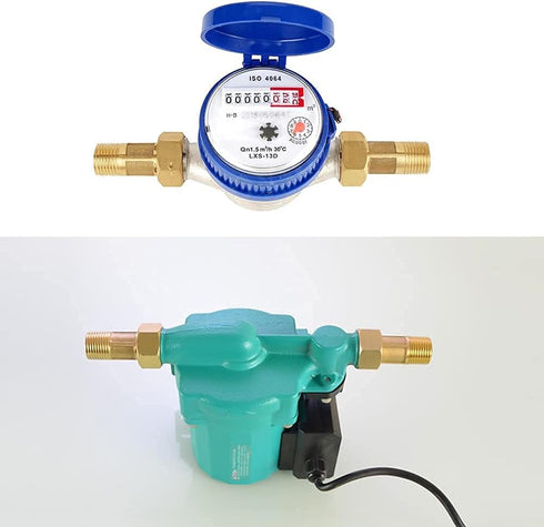 Joywayus Brass Water Meter Pipe Fitting, Hex Nipple 3/4” NPS Male x 1” NPS Female