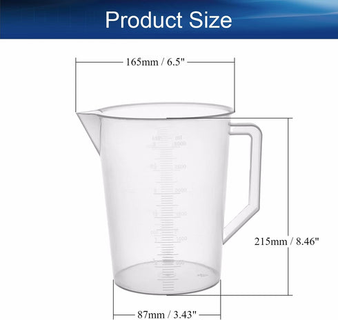 Bettomshin 1Pcs 3000ml Metric Straight Shape Plastic Graduated Beaker with Handle, Measuring Cups Lab Beakers Graduated Beaker Liquid Measuring Cups Lab Beakers Mixing Cups Transparent