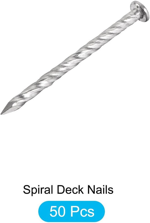 50Pcs Fence Deck Nails (51mmx3mm), 304 Stainless Steel Spiral Shank Deck Nail for House Repairing, Silver
