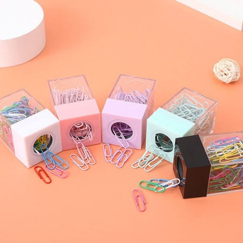 Pink Magnetic Paper Cilp Dispenser Holder Clear Acrylic Paper Clip Organizers with Magnetic Top for Desk Cute Office Binder Clip, Hair Clip,Paper Clip Holders, Desk Supplies Holders and Dispensers