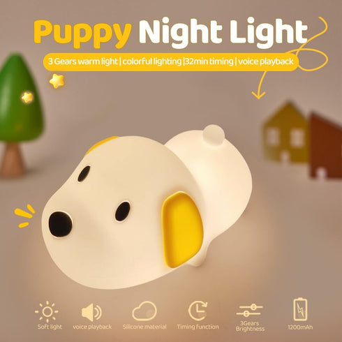 7 3 S NMT Cute Dog Silicone Night Light for Kids Room, Colors Changing Nursery Sleeping Lamp, Level Brightness Beside