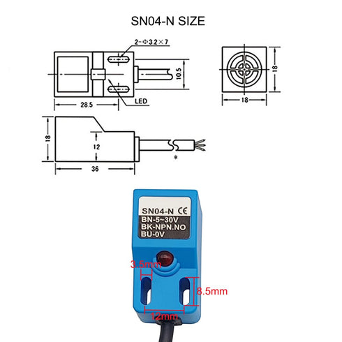 Inductive Proximity Sensor SN04-N NPN NO Normally Open Detection Switch with SN Bracket (Blue, 2 Pack)