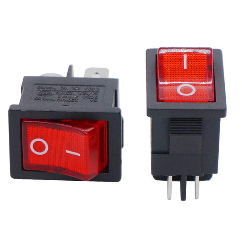 Twidec 6Pcs Rocker Switch AC 6A/125V 10A/250V DPST 4 Pins 2 Position ON/Off Red LED Light Illuminated Toggle Switch