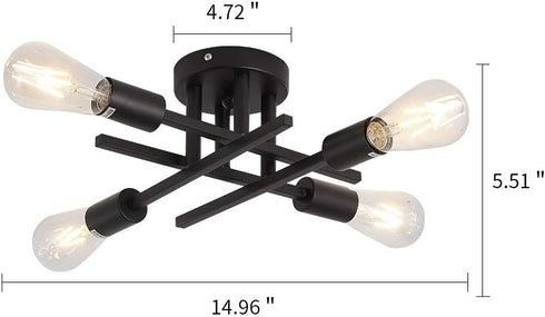4 E26 ZGLAOJT Semi Flush Mount Light Ceiling Light Matte Black with Base Modern Chandelier for Farmhouse Kitchen Dining
