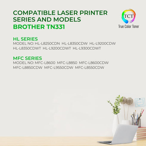 TCT Premium Compatible Toner Cartridge Replacement for Brother TN331 TN-331BK Black for HL-L8250 L8350, MFC-L8600 L8850