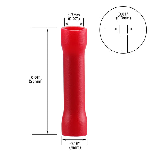 Baomain 100pcs Red BV1.25 22-16 AWG Insulated Electrical Wire Connector Crimp Terminals