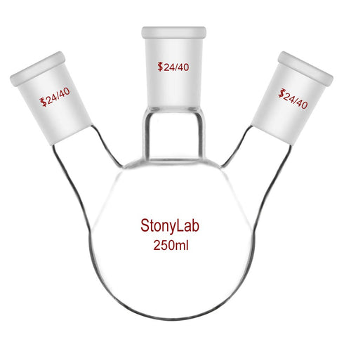 StonyLab Glass 250ml Heavy Wall 3 Neck Round Bottom Flask RBF with 24/40 Standard Taper Outer Joint